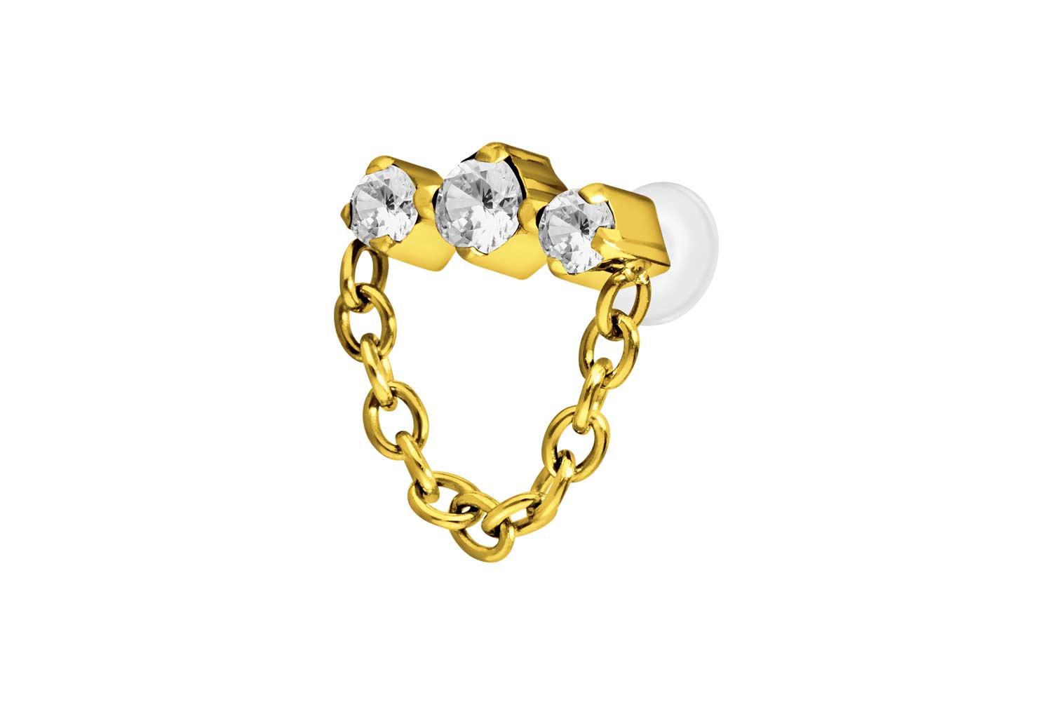 PTFE Labret Piercing mit Innengewinde + Titan-Aufsatz 3 EINGEFASSTE KRISTALLE + KETTE